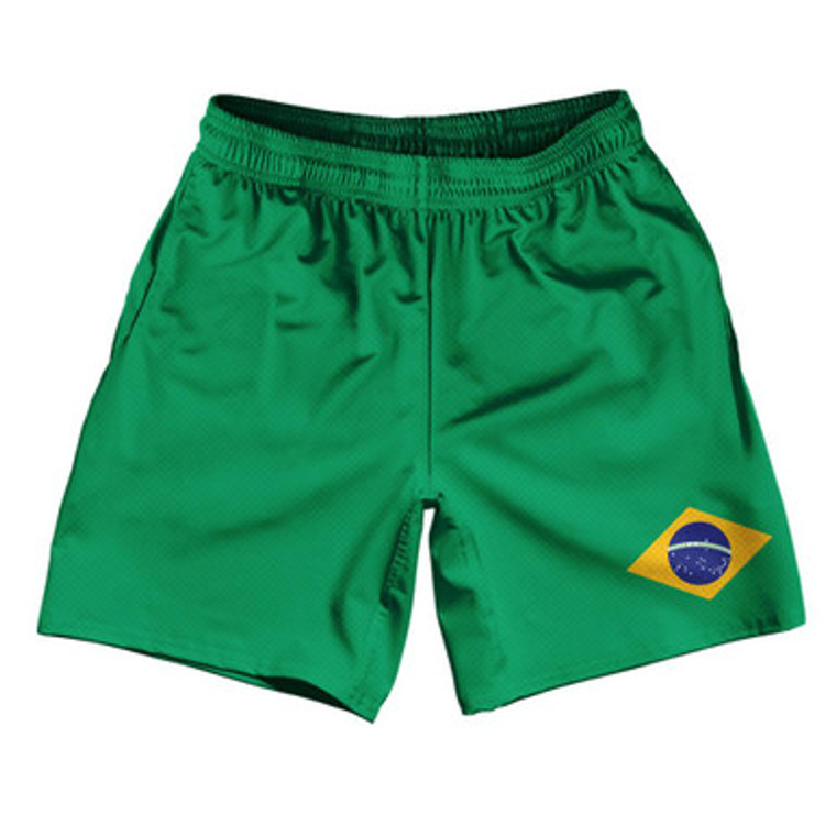 Brazil Country Flag Athletic Running Fitness Exercise Shorts 7" Inseam Made In USA - Green Yellow