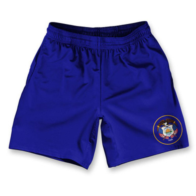 Utah State Flag Athletic Running Fitness Exercise Shorts 7" Inseam Made in USA-Blue