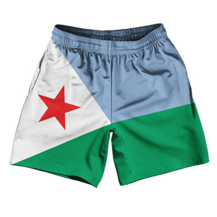 Djibouti Country Flag Athletic Running Fitness Exercise Shorts 7" Inseam Made In USA - Light Blue Green