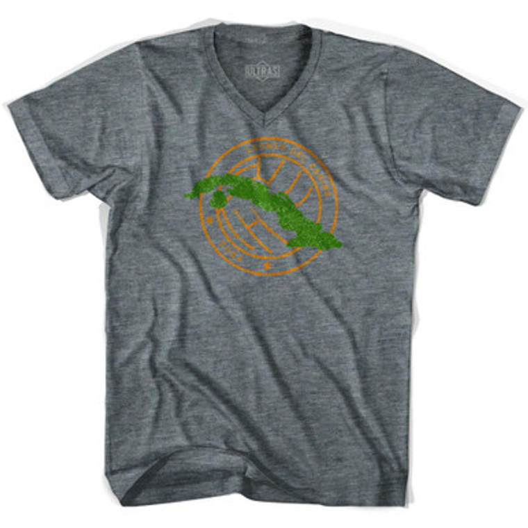 Cuba Soccer Crest Adult Tri-Blend V-neck Womens Soccer Junior Cut T-shirt-Athletic Grey