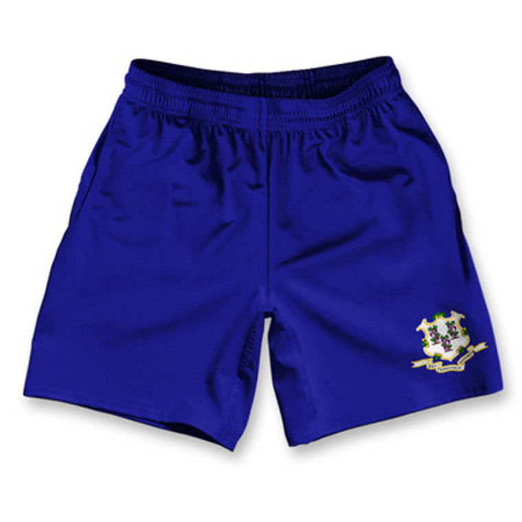 Connecticut State Flag Athletic Running Fitness Exercise Shorts 7" Inseam Made in USA - Blue