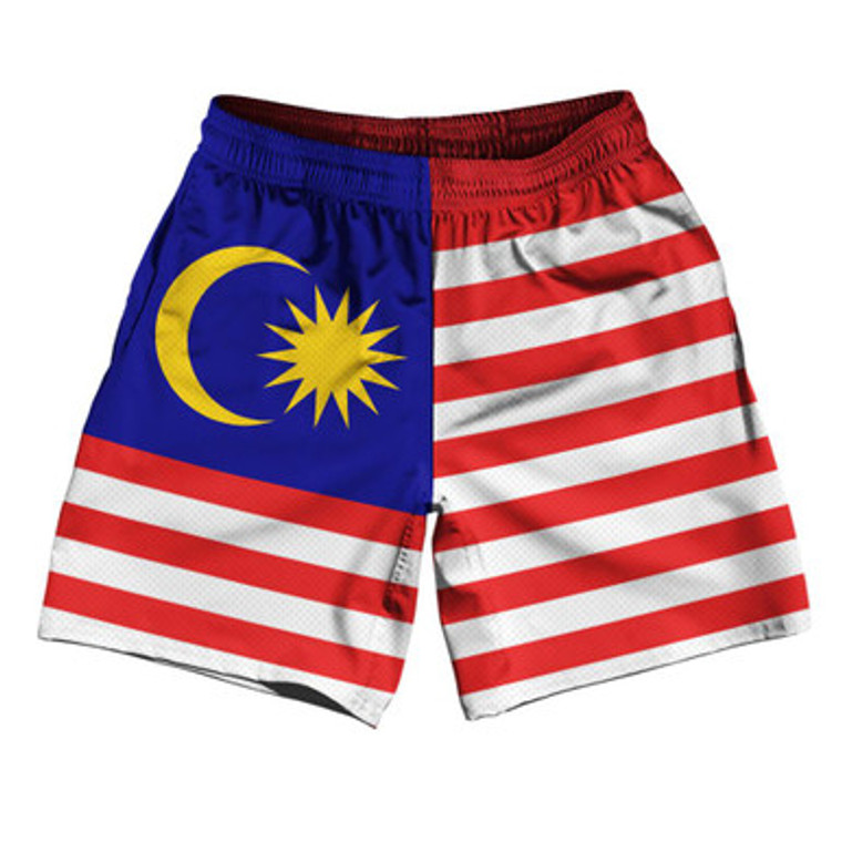 Malaysia Country Flag Athletic Running Fitness Exercise Shorts 7" Inseam Made In USA-Blue Yellow