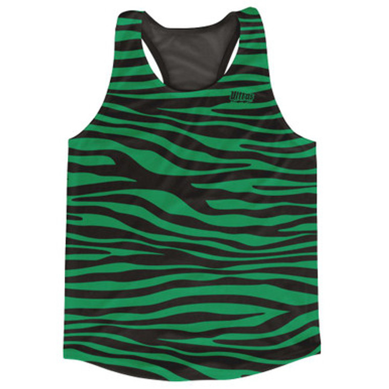 Black & Kelly Green Zebra Running Tank Top Racerback Track & Cross Country Singlet Jersey Made In USA-Black & Kelly Green