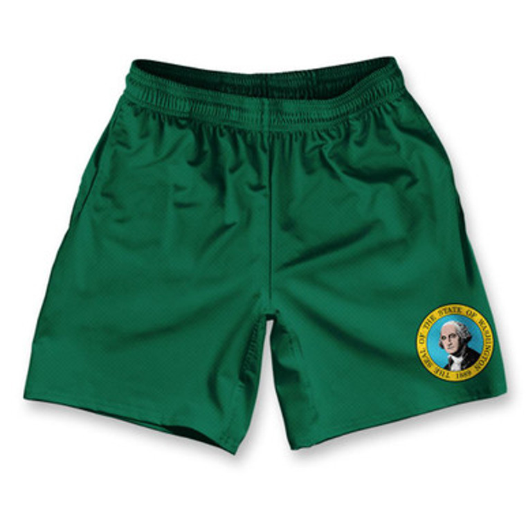 Washington State Flag Athletic Running Fitness Exercise Shorts 7" Inseam Made in USA - Green