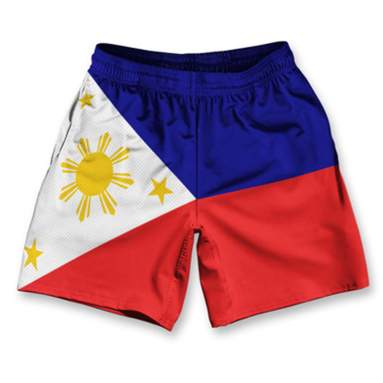 Philippines Flag Athletic Running Fitness Exercise Shorts 7" Inseam Made in USA - Blue Red