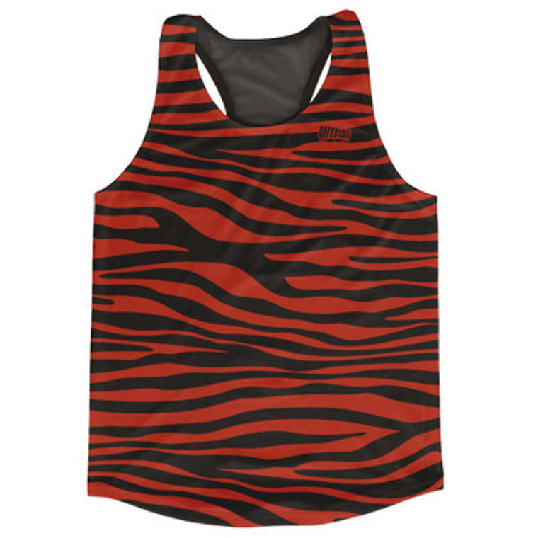 Black & Cardinal Red Zebra Running Tank Top Racerback Track & Cross Country Singlet Jersey Made In USA - Black & Cardinal Red