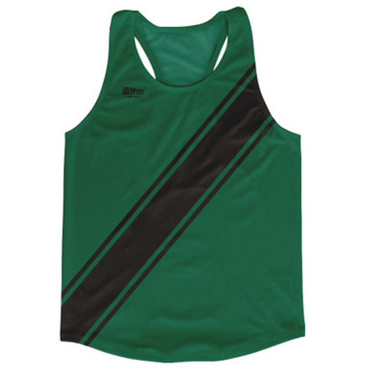 Hunter Green & Black Sash Running Tank Top Racerback Track & Cross Country Singlet Jersey Made In USA - Black & Hunter Green