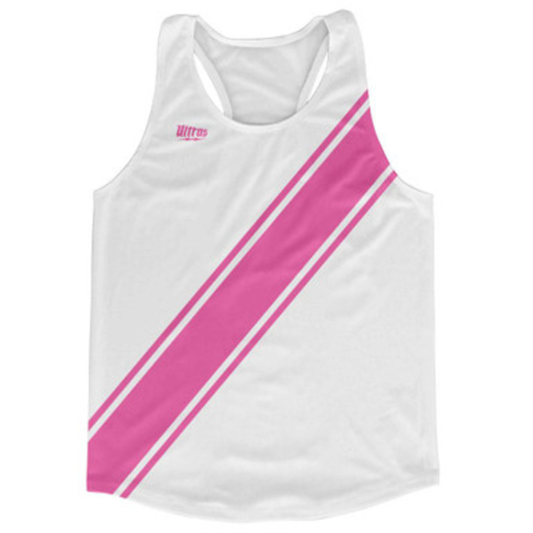 White & Bright Pink Sash Running Tank Top Racerback Track & Cross Country Singlet Jersey Made In USA - White & Bright Pink