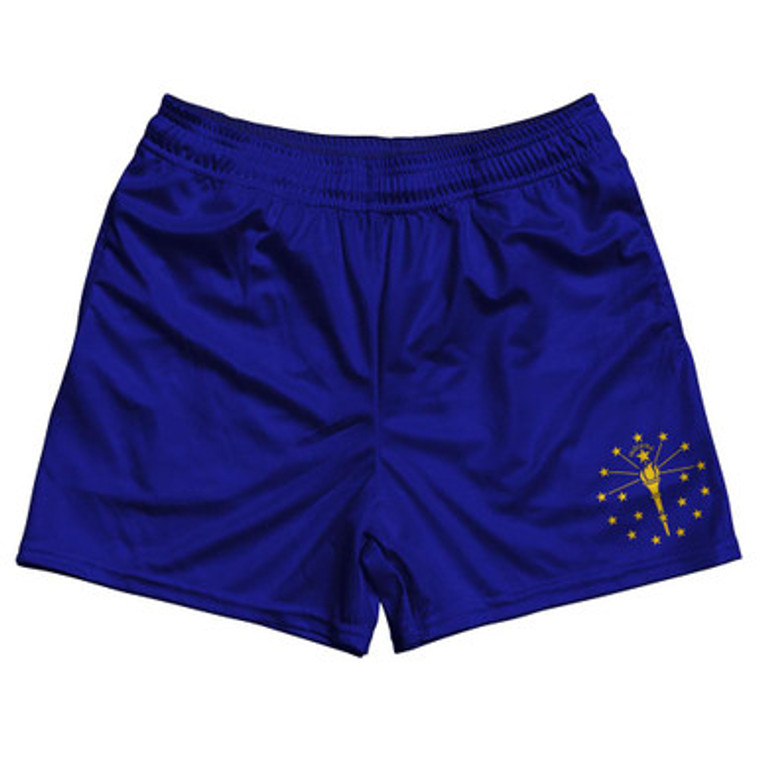 Indiana State Flag Rugby Gym Short 5 Inch Inseam With Pockets Made In USA - Navy