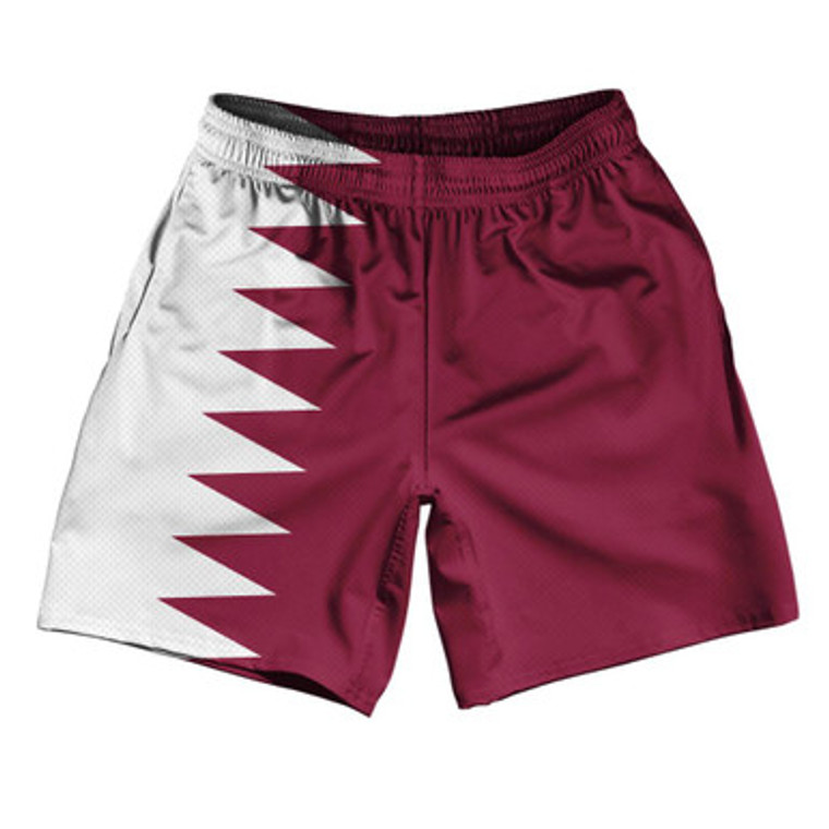 Qatar Country Flag Athletic Running Fitness Exercise Shorts 7" Inseam Made In USA - Red White