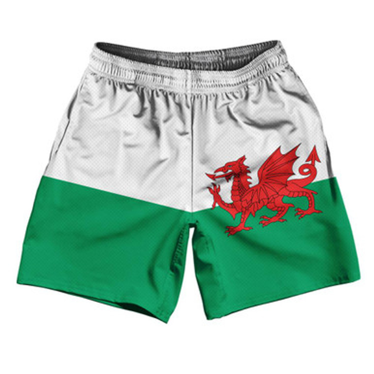 Wales Country Flag Athletic Running Fitness Exercise Shorts 7" Inseam Made In USA-White Green