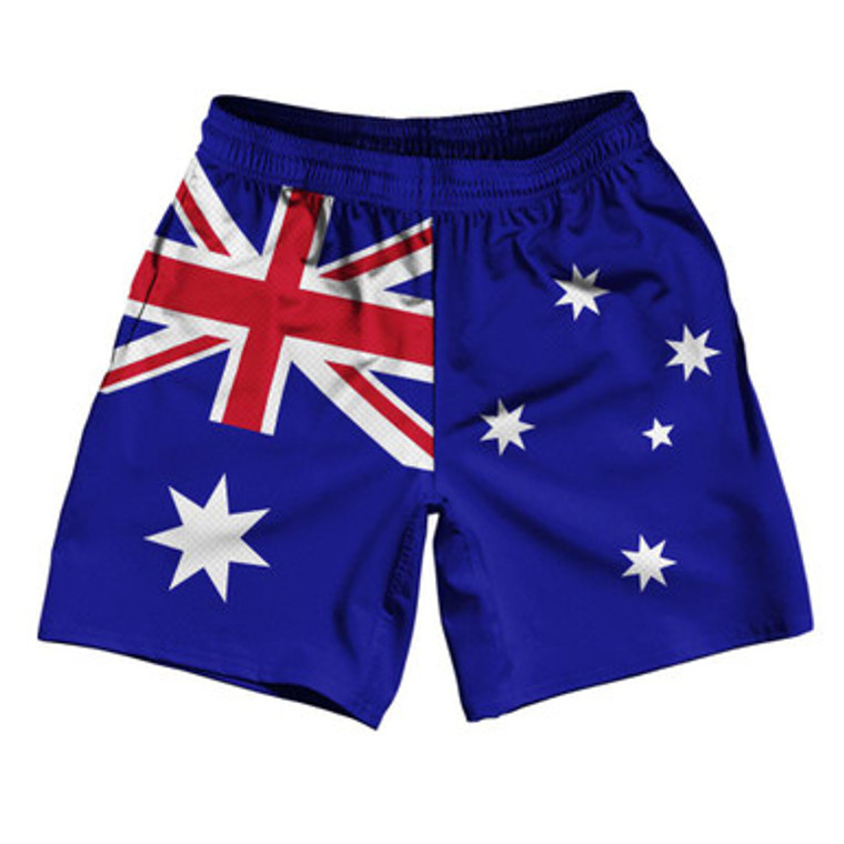 Australia Country Flag Athletic Running Fitness Exercise Shorts 7" Inseam Made In USA - Blue White