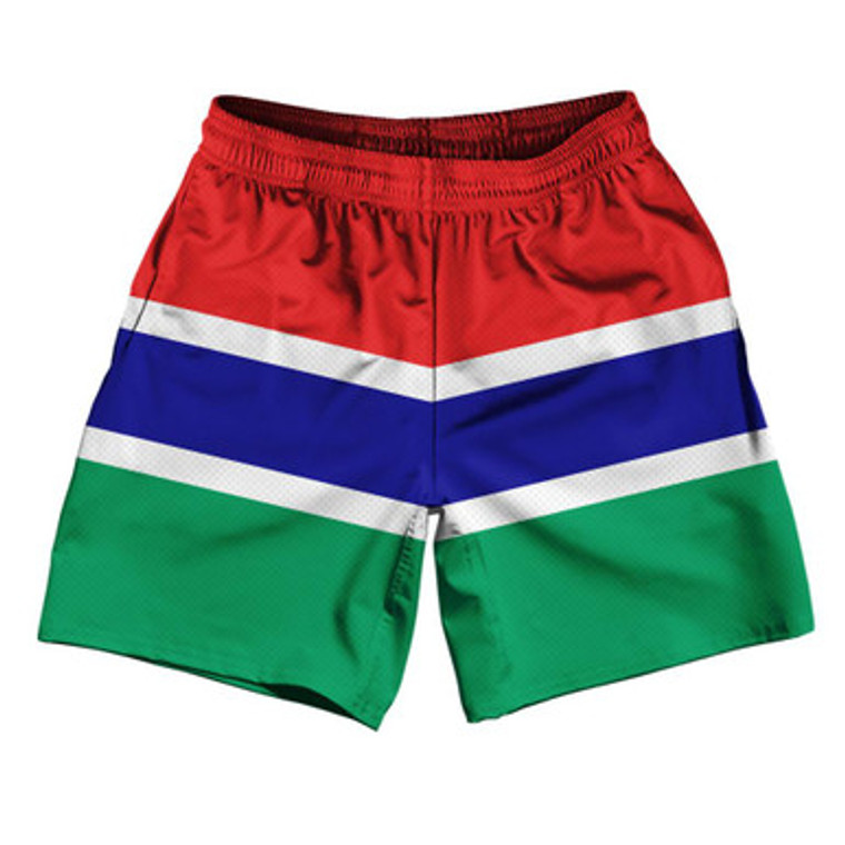 Gambia Country Flag Athletic Running Fitness Exercise Shorts 7" Inseam Made In USA-Red Blue Green