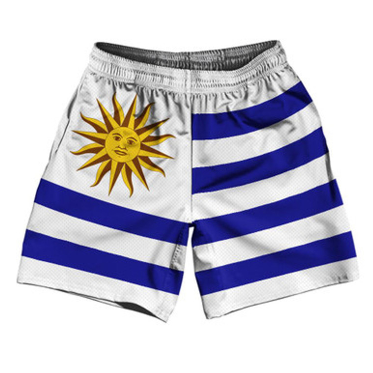 Uruguay Country Flag Athletic Running Fitness Exercise Shorts 7" Inseam Made In USA - Blue White