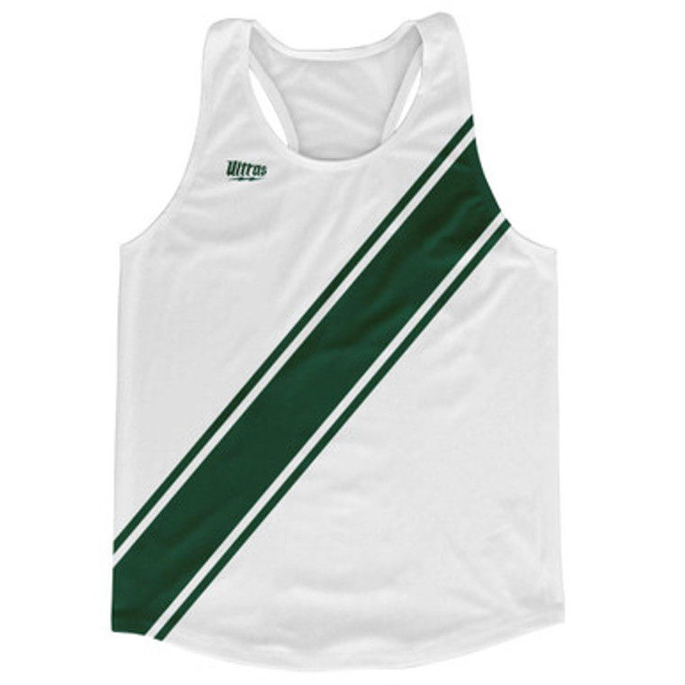 White & Forest Green Sash Running Tank Top Racerback Track & Cross Country Singlet Jersey Made In USA - White & Forest Green