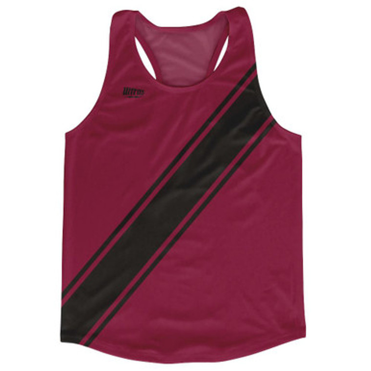 Maroon Red & Black Sash Running Tank Top Racerback Track & Cross Country Singlet Jersey Made In USA - Black & Maroon Red