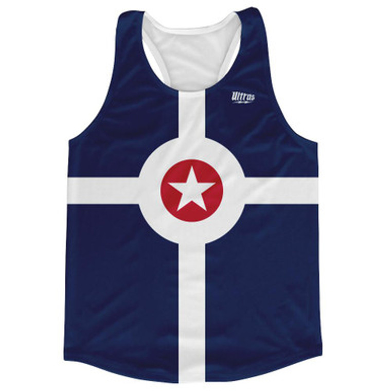 Indianapolis City Flag Running Tank Top Racerback Track and Cross Country Singlet Jersey Made In USA - Blue