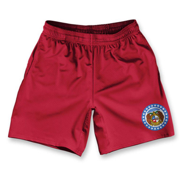 Missouri State Flag Athletic Running Fitness Exercise Shorts 7" Inseam Made in USA - Blue White Red