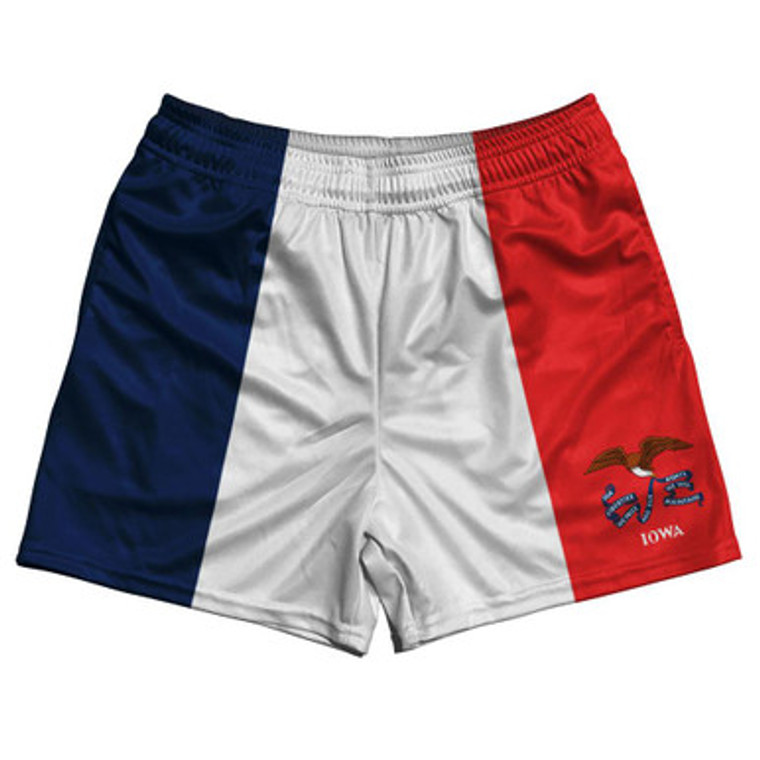 Iowa State Flag Rugby Gym Short 5 Inch Inseam With Pockets Made In USA-Blue Red