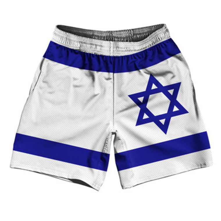 Israel Country Flag Athletic Running Fitness Exercise Shorts 7" Inseam Made In USA - Blue White