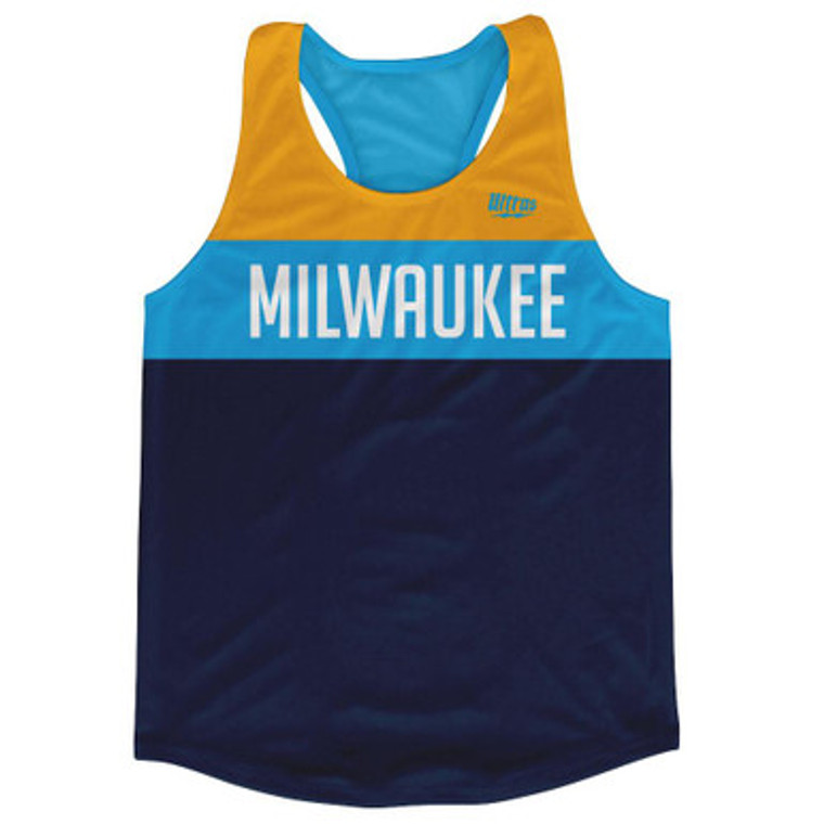 Milwaukee Finish Line Running Tank Top Racerback Track & Cross Country Singlet Jersey Made In USA - Yellow Navy