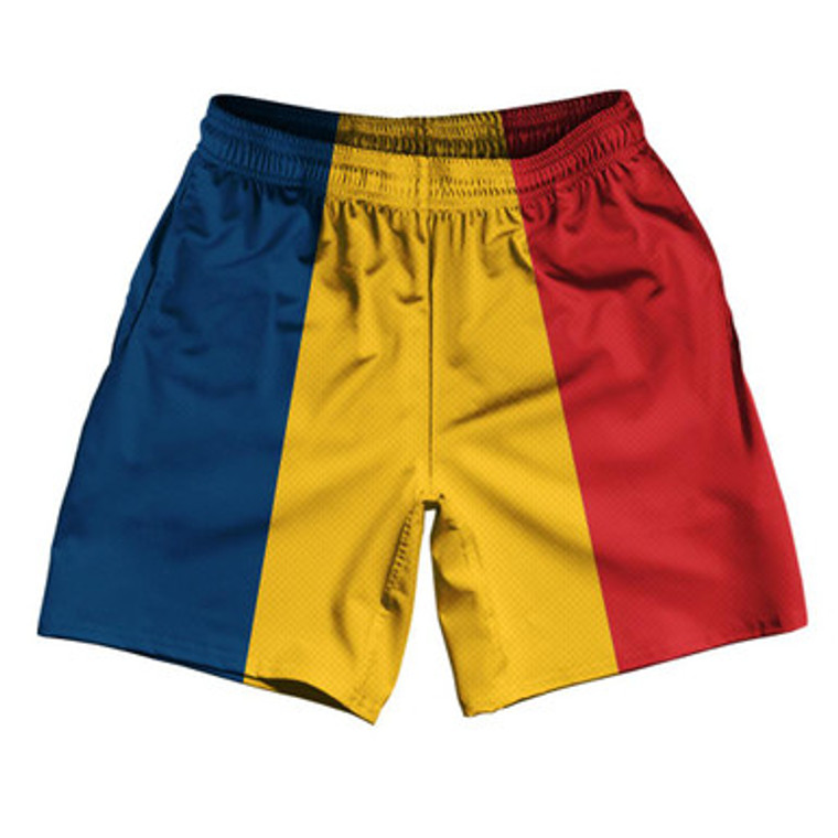 Chad Country Flag Athletic Running Fitness Exercise Shorts 7" Inseam Made In USA - Blue Yellow Red