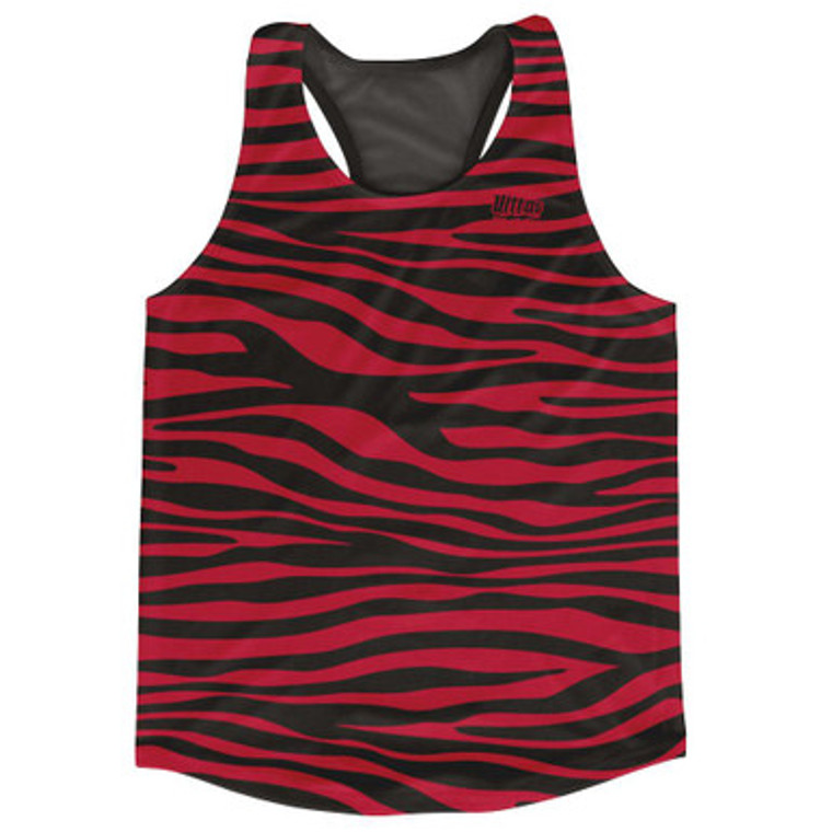 Black & Dark Red Zebra Running Tank Top Racerback Track & Cross Country Singlet Jersey Made In USA - Black & Dark Red