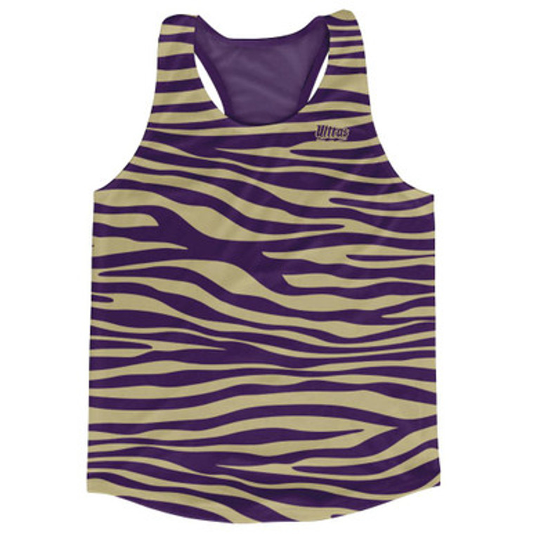 Purple & Vegas Gold Zebra Running Tank Top Racerback Track & Cross Country Singlet Jersey Made In USA-Purple & Vegas Gold