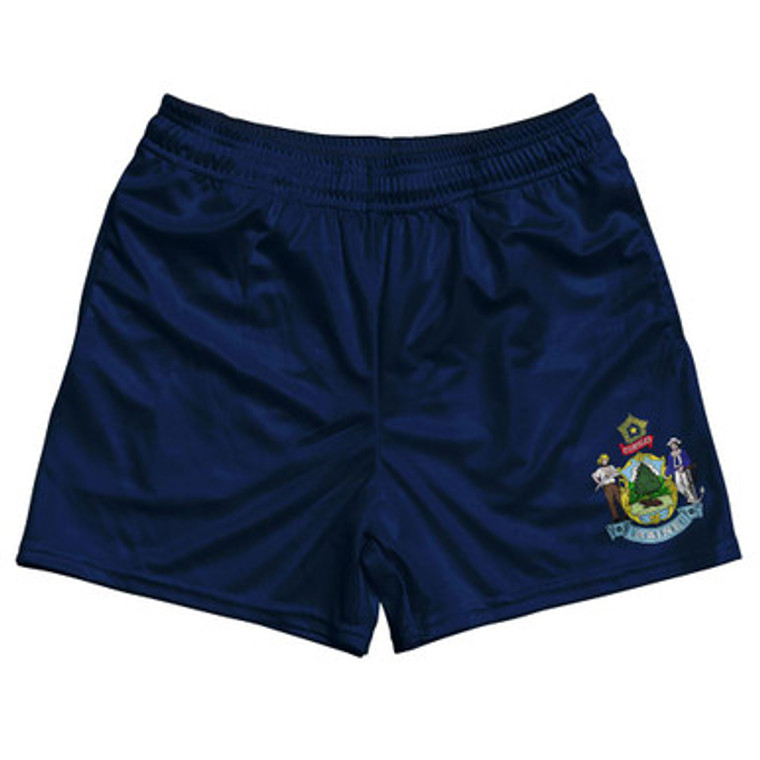 Maine State Flag Rugby Gym Short 5 Inch Inseam With Pockets Made In USA - Royal Blue