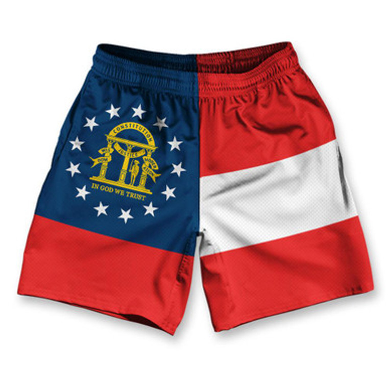 Georgia State Flag Athletic Running Fitness Exercise Shorts 7" Inseam Made in USA - Blue White Red