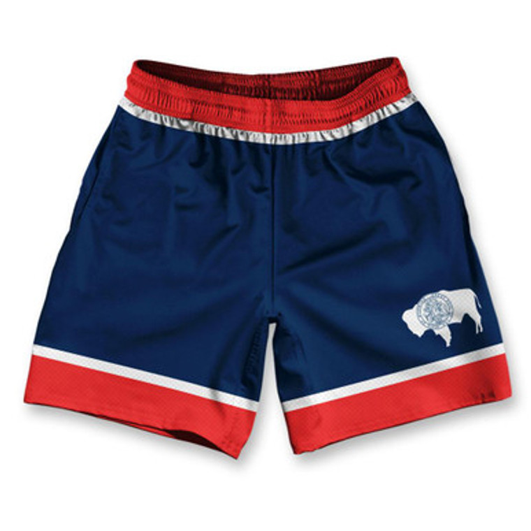 Wyoming State Flag Athletic Running Fitness Exercise Shorts 7" Inseam Made in USA - Blue White Red