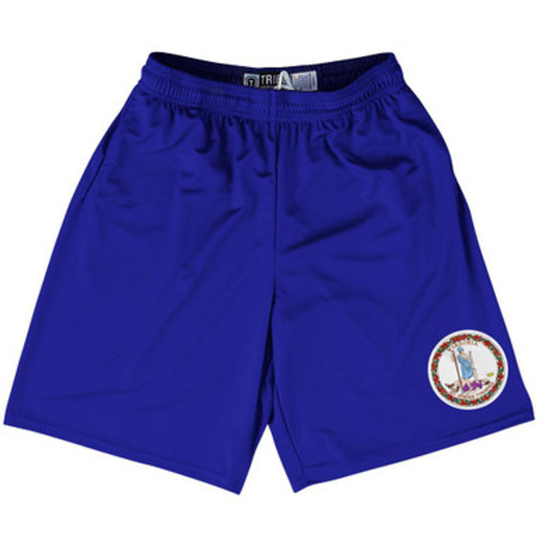 Virginia State Flag 9" Inseam Lacrosse Shorts Made In USA-Blue