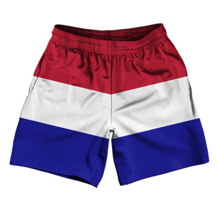 Netherlands Country Flag Athletic Running Fitness Exercise Shorts 7" Inseam Made In USA - Red White Blue