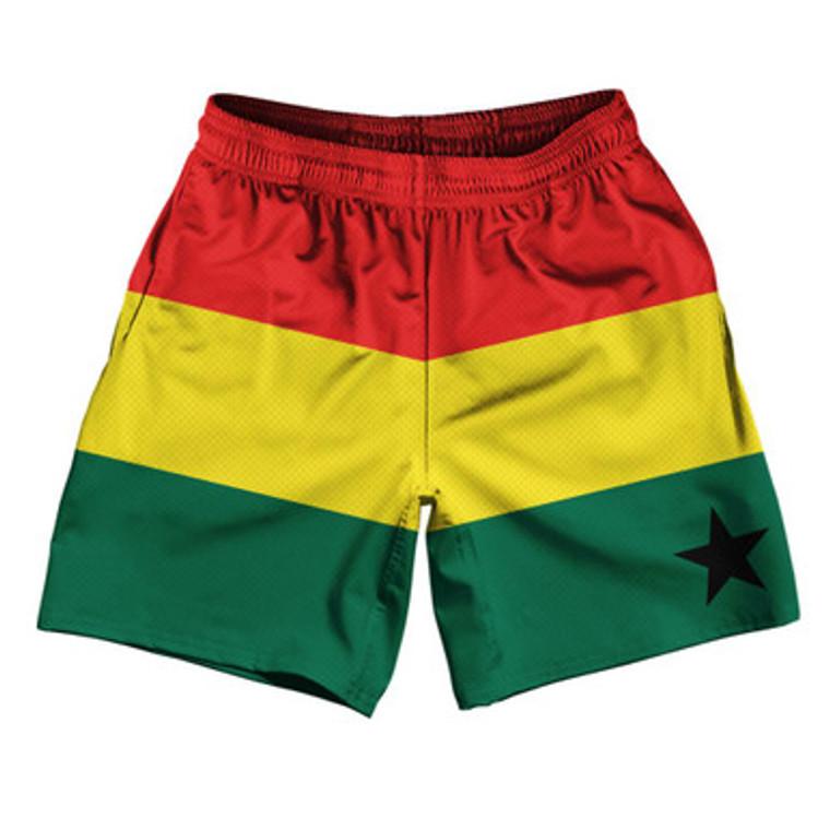 Ghana Country Flag Athletic Running Fitness Exercise Shorts 7" Inseam Made In USA - Red Green Yellow