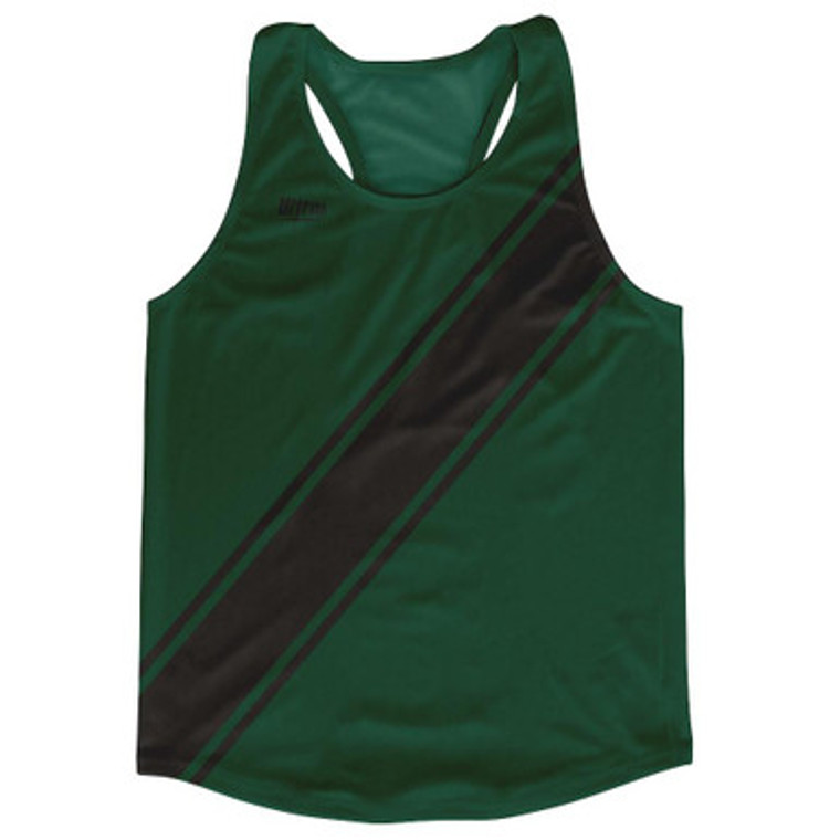 Forest Green & Black Sash Running Tank Top Racerback Track & Cross Country Singlet Jersey Made In USA - Black & Forest Green