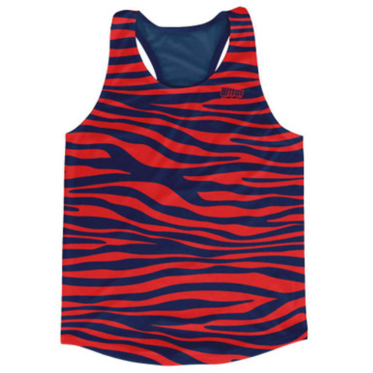 Navy Blue & Red Zebra Running Tank Top Racerback Track & Cross Country Singlet Jersey Made In USA-Navy Blue & Red