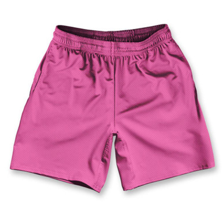 Bright Pink Athletic Running Fitness Exercise Shorts 7" Inseam Made in USA - Pink