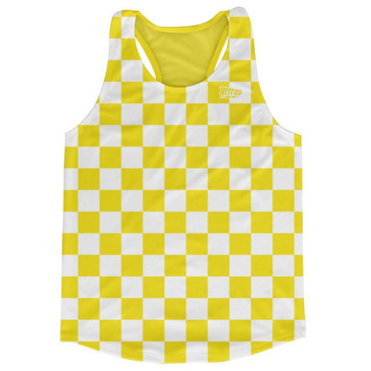 Yellow & White Checkerboard Running Tank Top Racerback Track and Cross Country Singlet Jersey Made In USA - Yellow & White