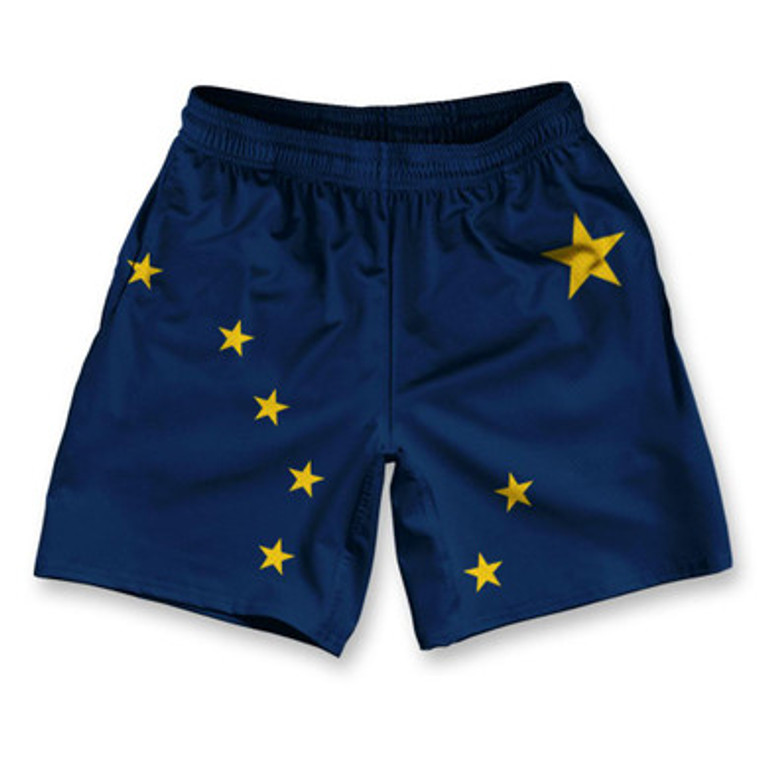 Alaska State Flag Athletic Running Fitness Exercise Shorts 7" Inseam Made in USA - Blue