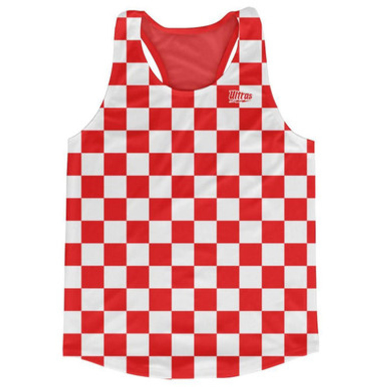 Red & White Checkerboard Running Tank Top Racerback Track and Cross Country Singlet Jersey Made In USA - Red & White