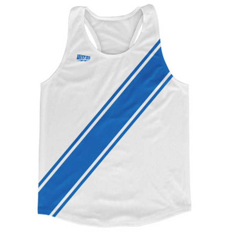 White & Royal Blue Sash Running Tank Top Racerback Track & Cross Country Singlet Jersey Made In USA - White & Royal Blue