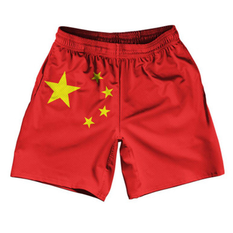 China Country Flag Athletic Running Fitness Exercise Shorts 7" Inseam Made In USA - Red
