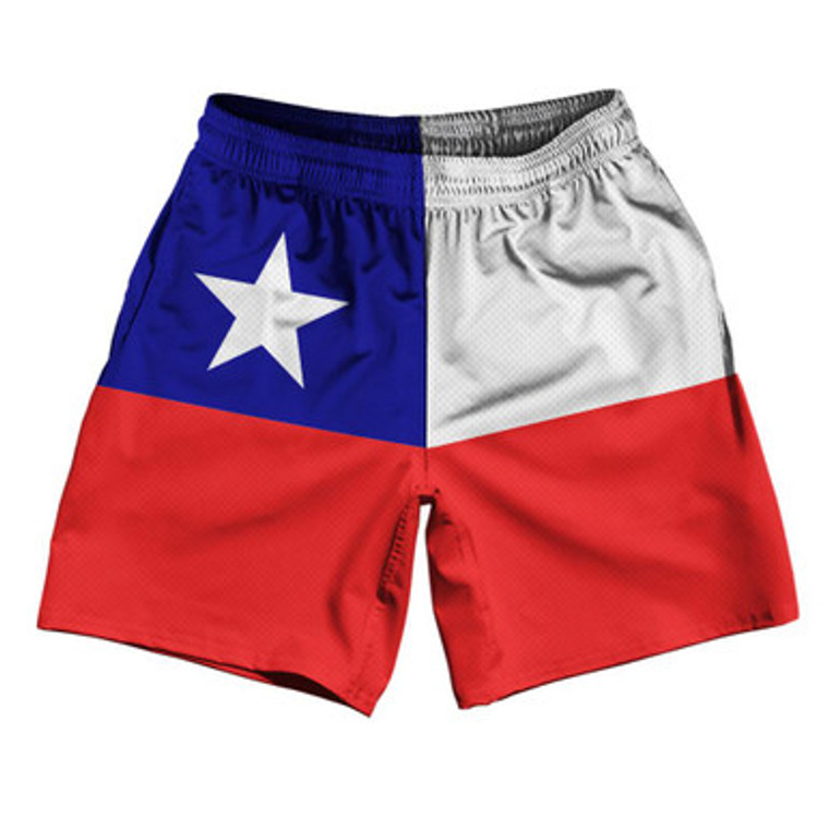 Chile Country Flag Athletic Running Fitness Exercise Shorts 7" Inseam Made In USA-White Blue Red