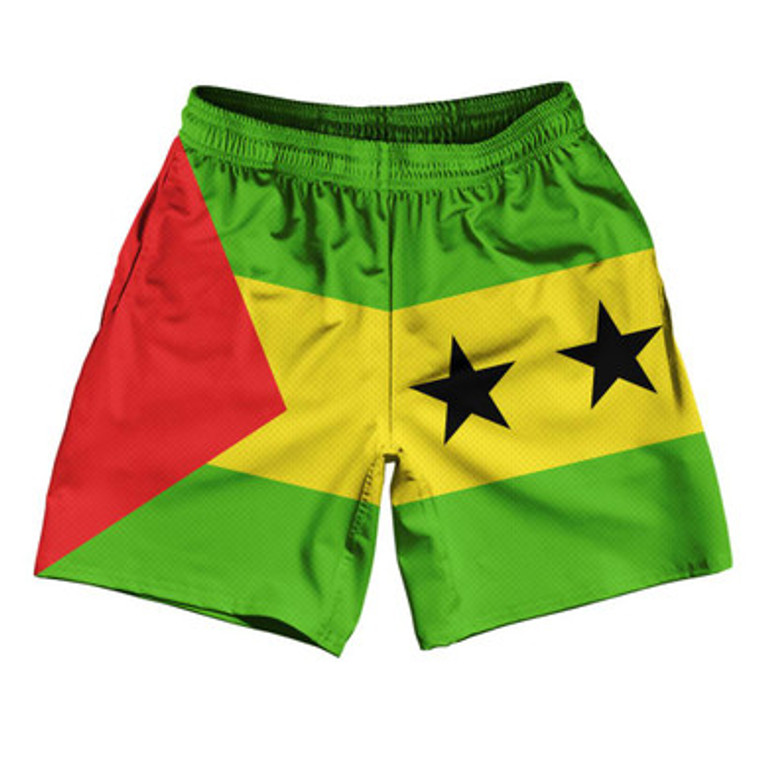 Sao Tome and Principe Country Flag Athletic Running Fitness Exercise Shorts 7" Inseam Made In USA-Yellow Green