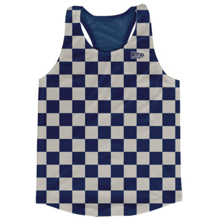 Navy & Cool Grey Checkerboard Running Tank Top Racerback Track and Cross Country Singlet Jersey Made In USA - Navy & Cool Grey