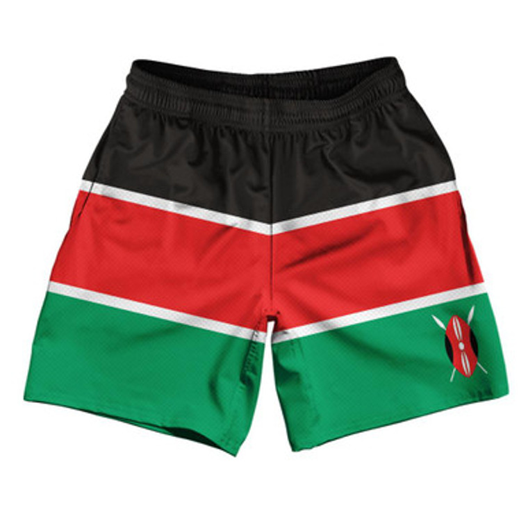 Kenya Country Flag Athletic Running Fitness Exercise Shorts 7" Inseam Made In USA - Black Red Green