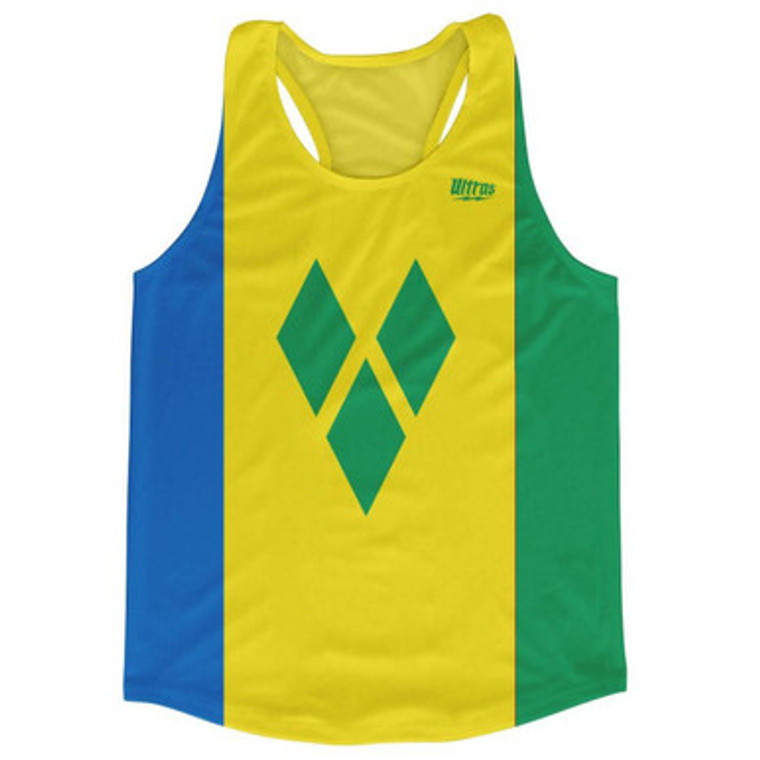 Saint Vincent and the Grenadines Country Flag Running Tank Top Racerback Track and Cross Country Singlet Jersey Made In USA - Blue Yellow Green