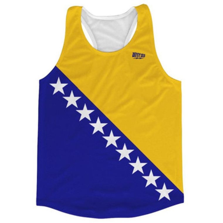 Bosnia and Herzegovina Country Flag Running Tank Top Racerback Track and Cross Country Singlet Jersey Made In USA - Blue Yellow