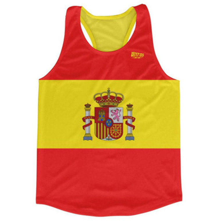 Spain Country Flag Running Tank Top Racerback Track and Cross Country Singlet Jersey Made In USA - Red Yellow