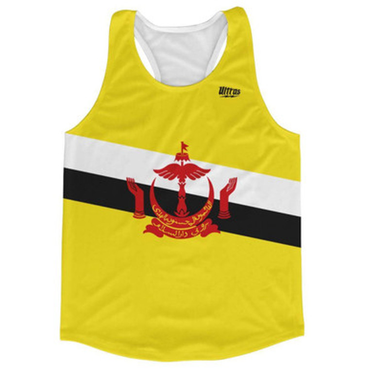 Brunei Country Flag Running Tank Top Racerback Track and Cross Country Singlet Jersey Made In USA-Yellow Black